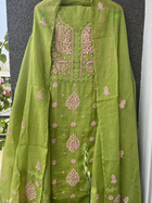 Anupama Green & Pink Unstitched 2 pc Chikankari & Applique Suit Set