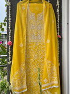 Yellow Kota Unstitched Chikankari & Pearl Festive Suit Set