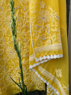 Yellow Kota Unstitched Chikankari & Pearl Festive Suit Set