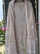 Beige Kota Unstitched Chikankari & Pearl Festive Suit Set