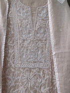 Beige Kota Unstitched Chikankari & Pearl Festive Suit Set
