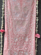 Peach Mul Chanderi Unstitched Chikankari & Pearl Festive Suit Set