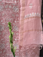 Peach Mul Chanderi Unstitched Chikankari & Pearl Festive Suit Set