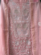 Peach Mul Chanderi Unstitched Chikankari & Pearl Festive Suit Set
