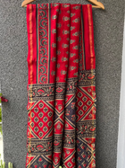 Red & Blue Ajrakh Chanderi Saree