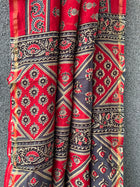 Red & Blue Ajrakh Chanderi Saree
