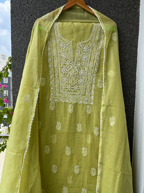 Akanksha Unstitched Lime Chikankari Kurta Set