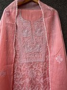 Peach Kota Unstitched Chikankari & Pearl Festive Suit Set