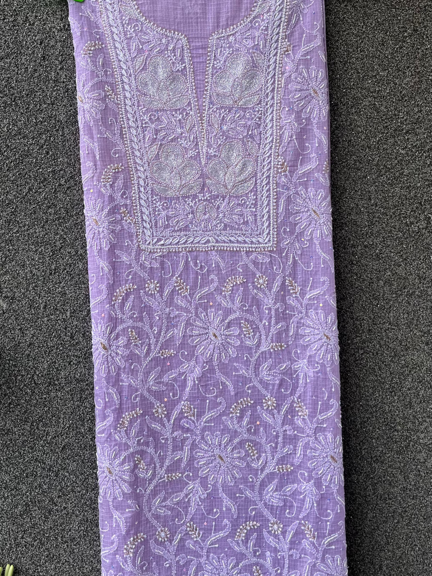 Lavender Kota Unstitched Chikankari & Pearl Festive Suit Set