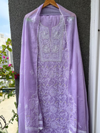 Lavender Kota Unstitched Chikankari & Pearl Festive Suit Set