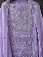 Lavender Kota Unstitched Chikankari & Pearl Festive Suit Set