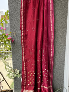 Burgundy Ombre Chikankari Chanderi Saree with Mukaish work