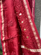 Burgundy Ombre Chikankari Chanderi Saree with Mukaish work
