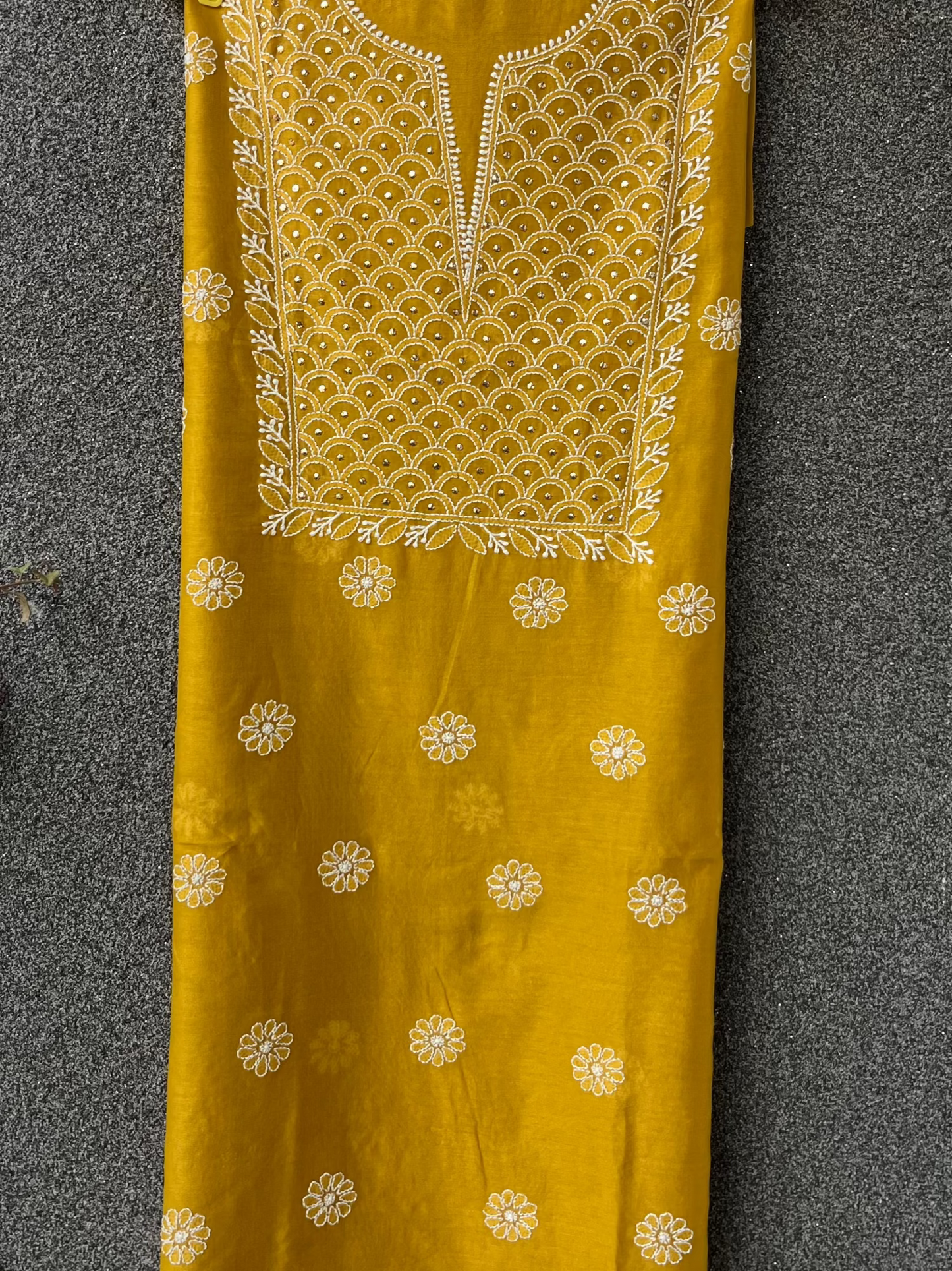 Sanchita Mustard Chikankari Kurta set with Mukaish work