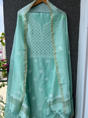 Sanchita Mint Green Chikankari Kurta set with Mukaish work