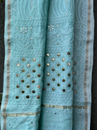 Sea Green Ombre Chikankari Chanderi Saree with Mukaish work