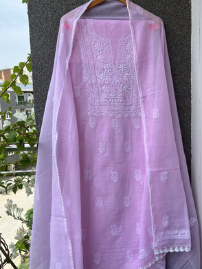 Akanksha Pink Unstitched Chikankari Kurta Set