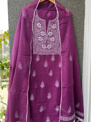 Akanksha WINE Unstitched Chikankari Kurta Set