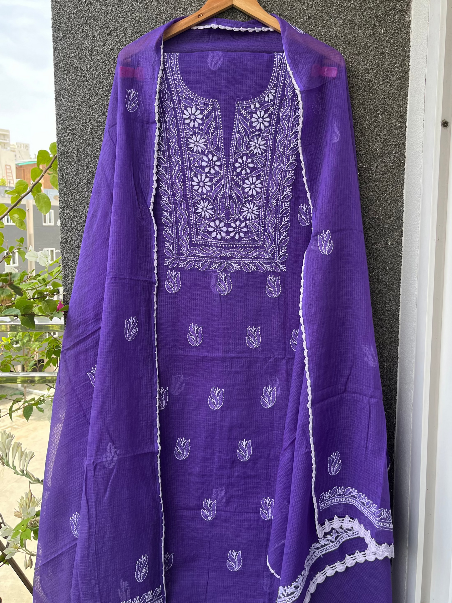 Akanksha Purple Unstitched Chikankari Kurta Set