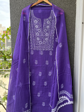 Akanksha Purple Unstitched Chikankari Kurta Set