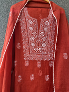 Akanksha Rust Orange Unstitched Chikankari Kurta Set