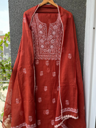 Akanksha Rust Orange Unstitched Chikankari Kurta Set