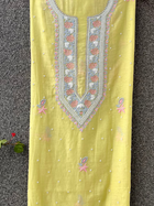 Lime Mul Chanderi Unstitched Fine Chikankari & Pearl Festive Suit Set