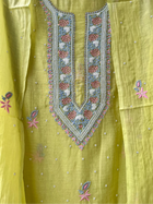 Lime Mul Chanderi Unstitched Fine Chikankari & Pearl Festive Suit Set