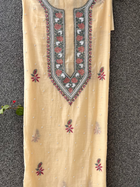 Beige Mul Chanderi Unstitched Fine Chikankari & Pearl Festive Suit Set
