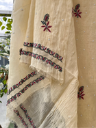 Beige Mul Chanderi Unstitched Fine Chikankari & Pearl Festive Suit Set