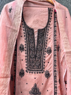 Anita Salmon-Pink Chikankari Kurta set with Pearl work