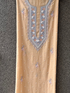 Beige & Blue Mul Chanderi Unstitched Fine Chikankari & Pearl Festive Suit Set