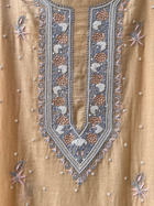 Beige & Blue Mul Chanderi Unstitched Fine Chikankari & Pearl Festive Suit Set