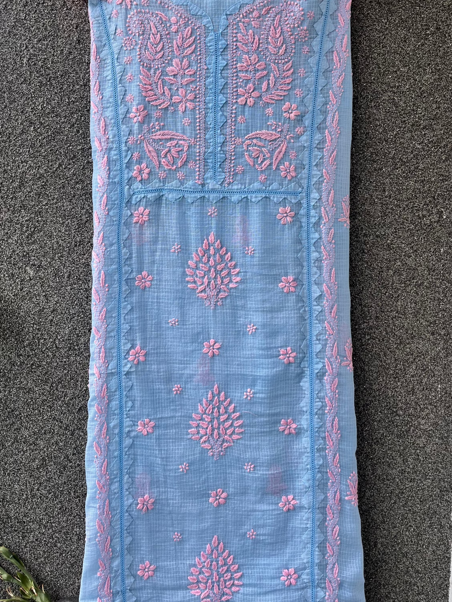 Anupama Blue & Pink Unstitched Chikankari & Applique Suit Set