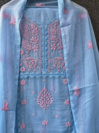 Anupama Blue & Pink Unstitched Chikankari & Applique Suit Set
