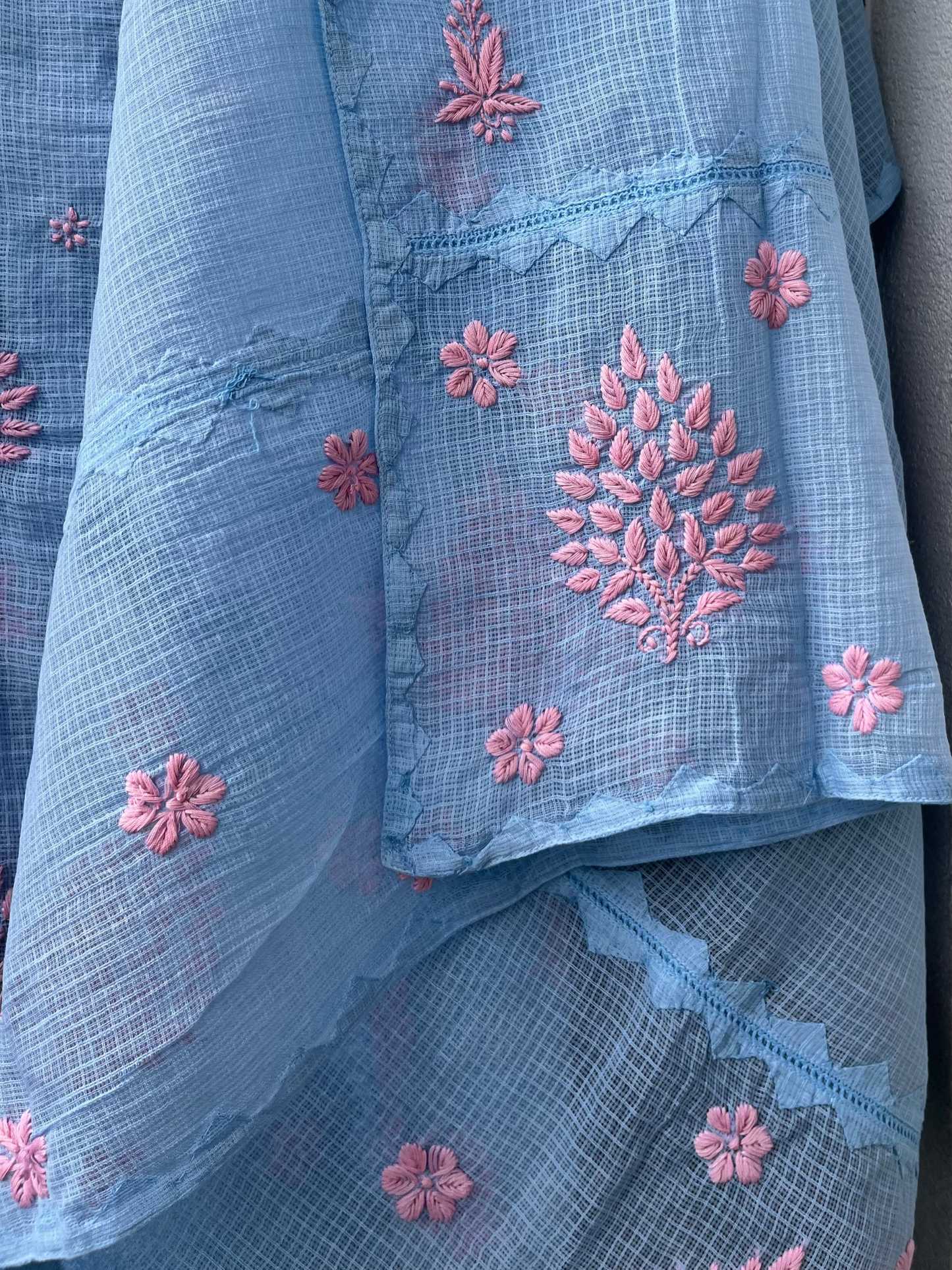 Anupama Blue & Pink Unstitched Chikankari & Applique Suit Set