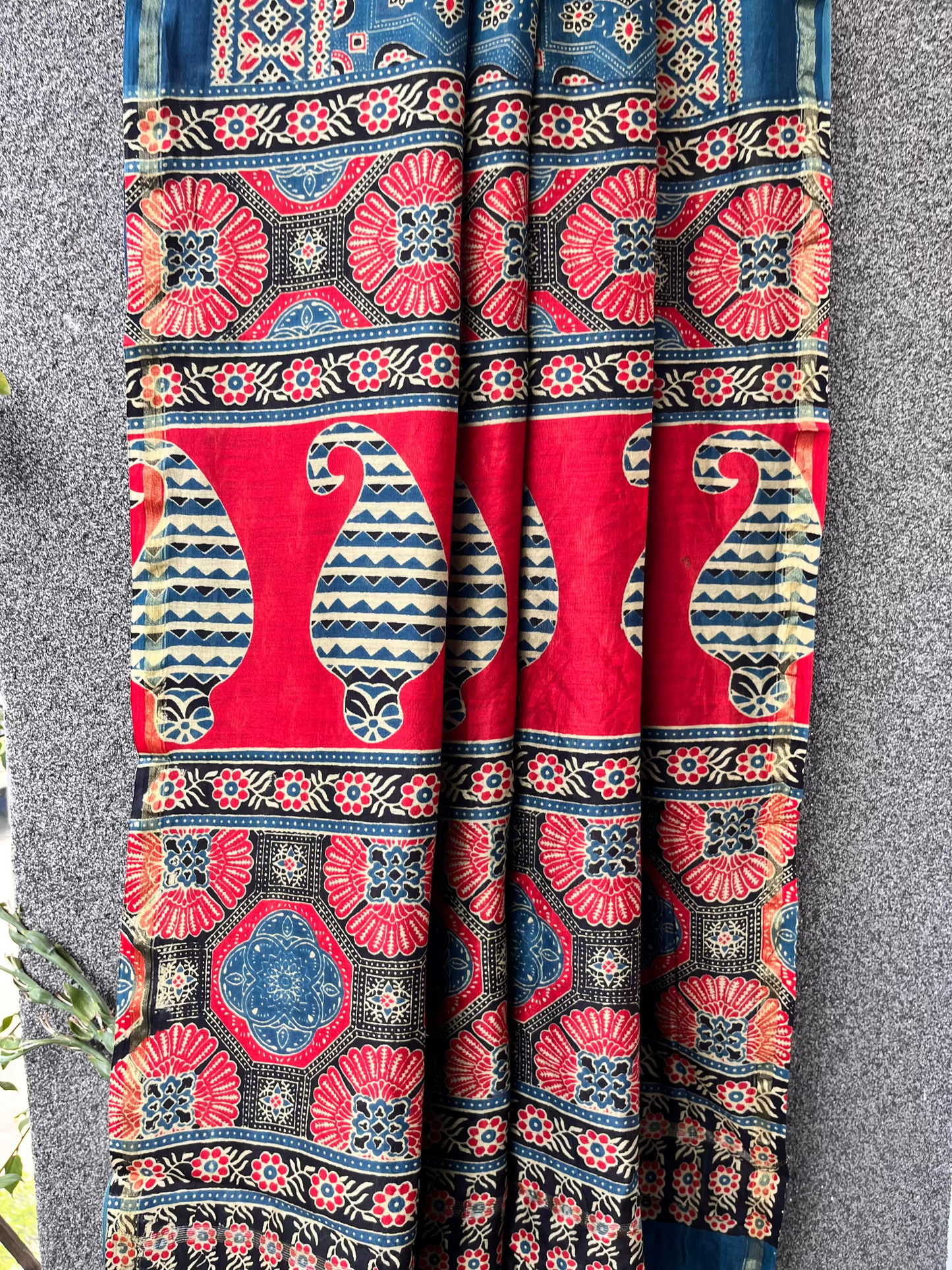 Teal Ajrakh Chanderi Saree