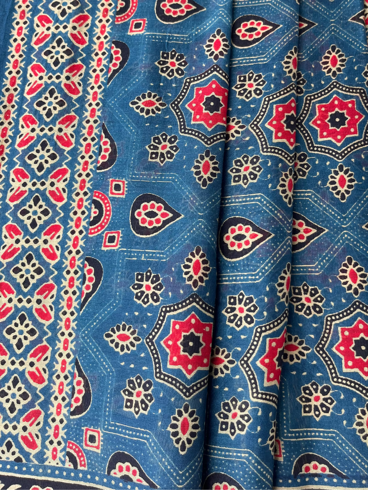 Teal Ajrakh Chanderi Saree