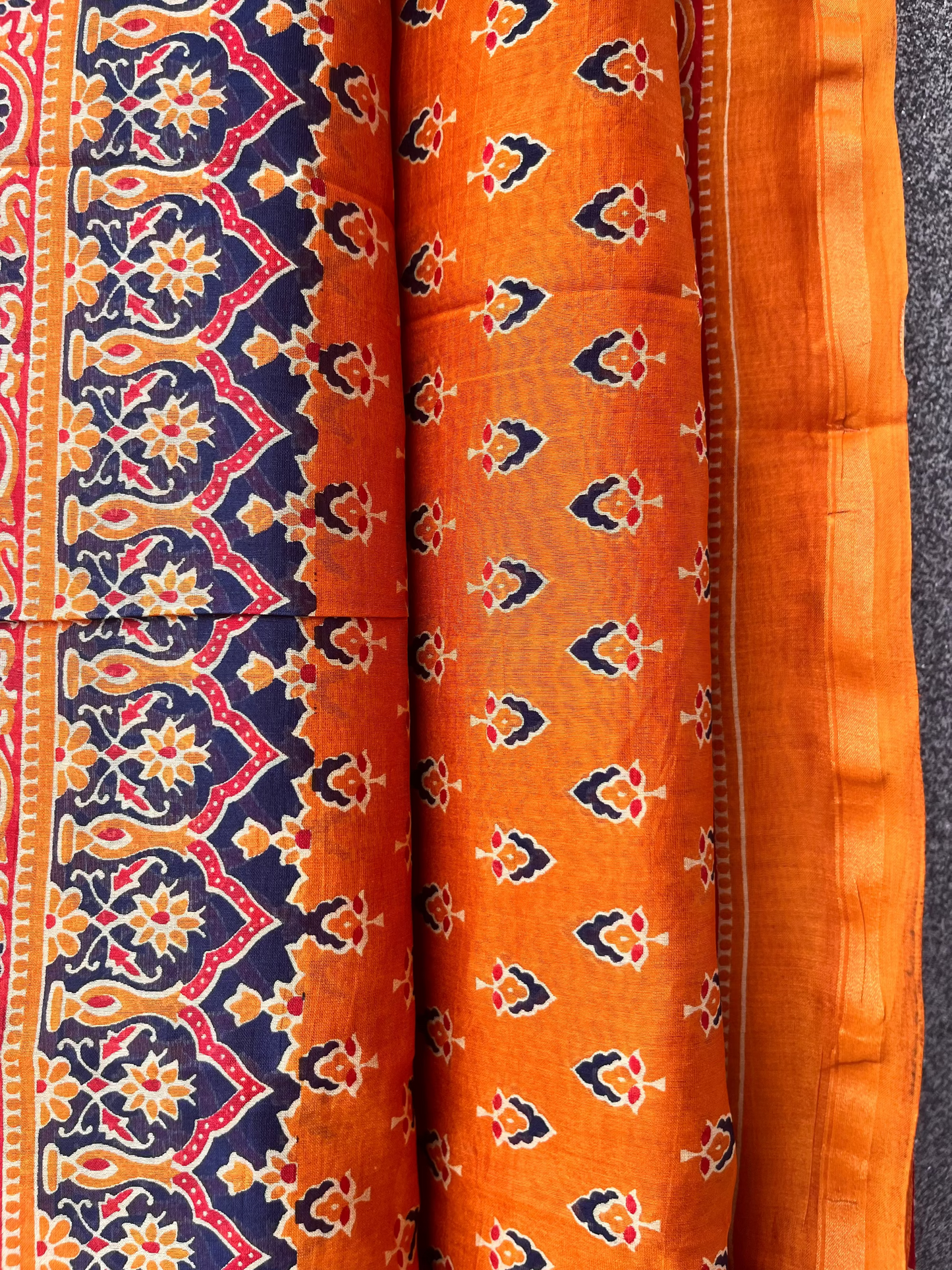 Rust Orange Ajrakh Chanderi Saree