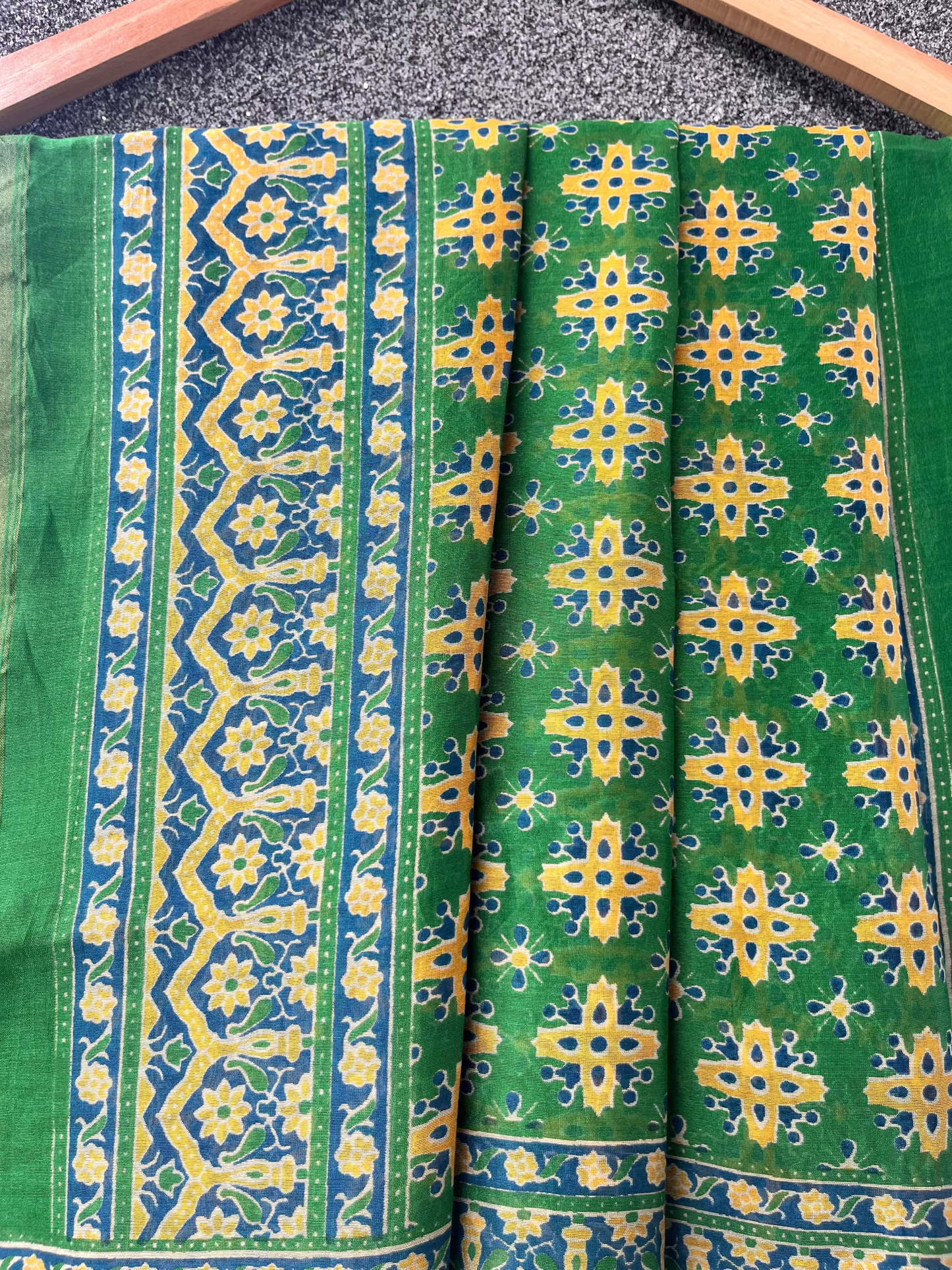 Green & Yellow Ajrakh Chanderi Saree