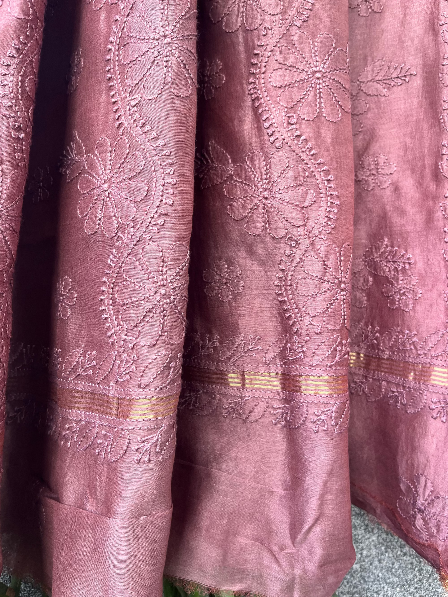 Dark Mauve Chikankari Chanderi Saree