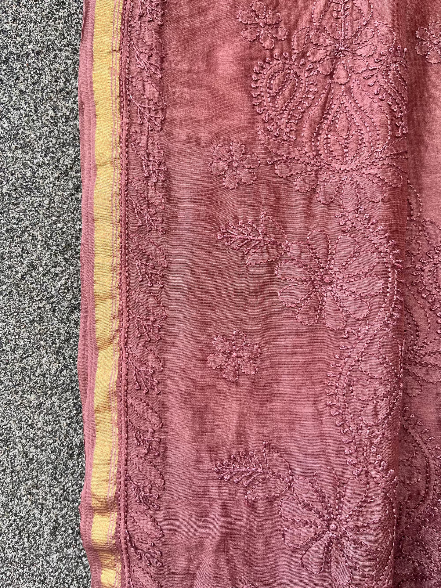 Dark Mauve Chikankari Chanderi Saree