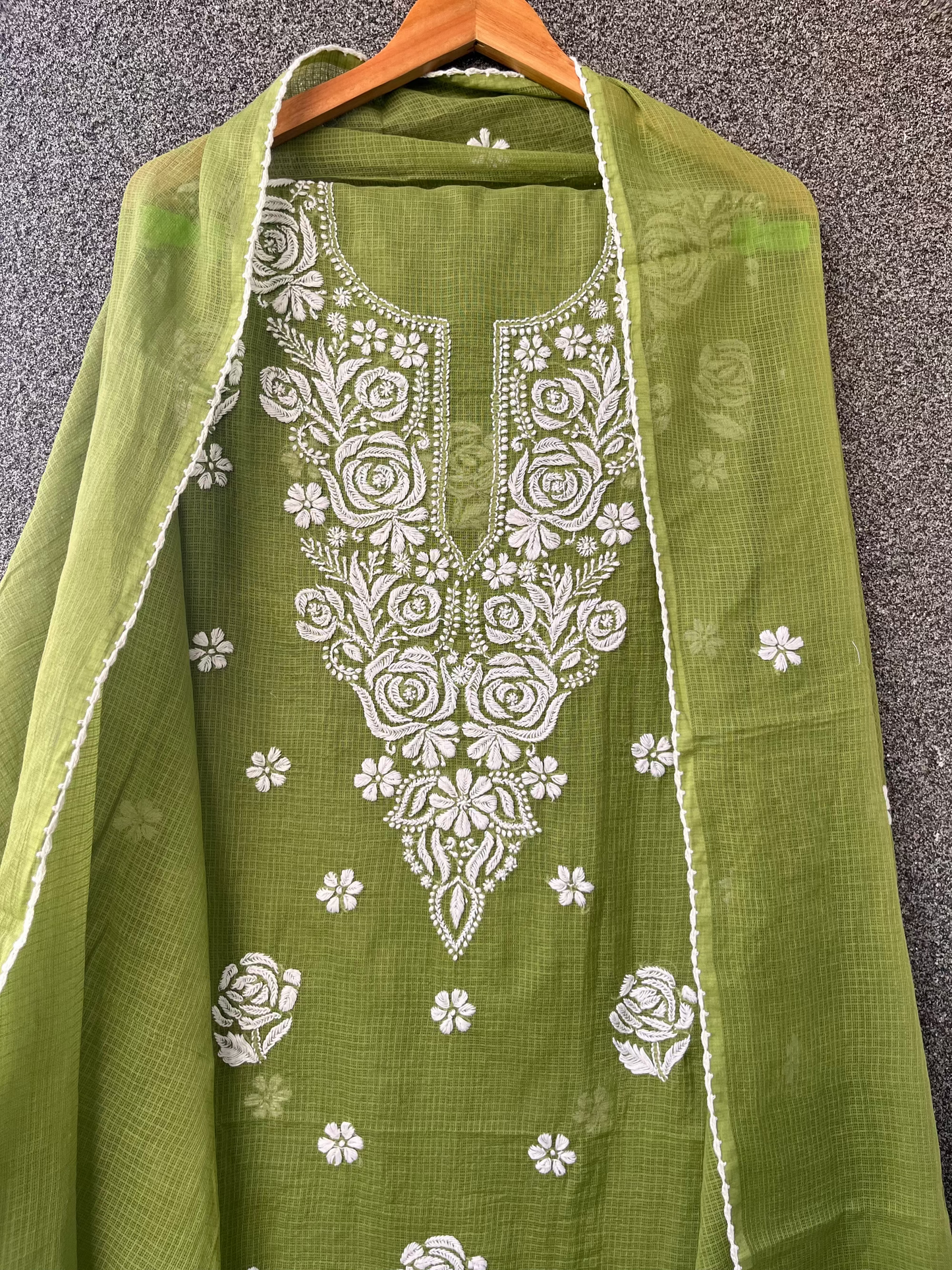 Ena Green Unstitched Chikankari Suit Set