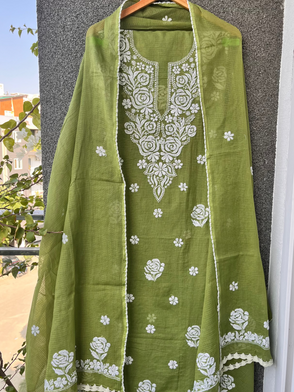 Ena Green Unstitched Chikankari Suit Set