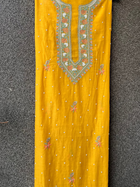 Yellow Mul Chanderi Unstitched Fine Chikankari & Pearl Festive Suit Set