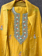 Yellow Mul Chanderi Unstitched Fine Chikankari & Pearl Festive Suit Set