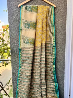 Yellow & Blue Kota doriya Saree