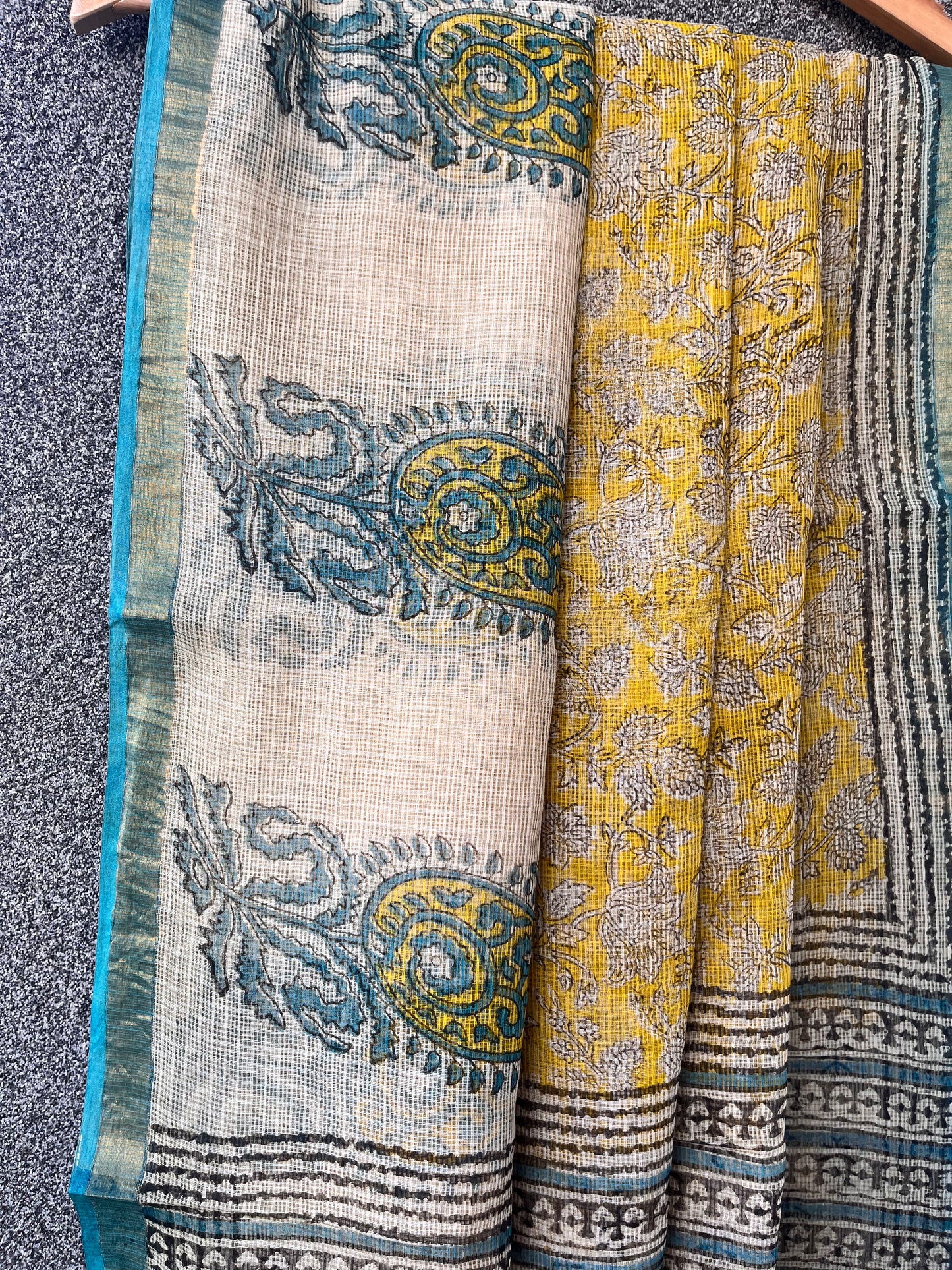 Yellow & Blue Kota doriya Saree