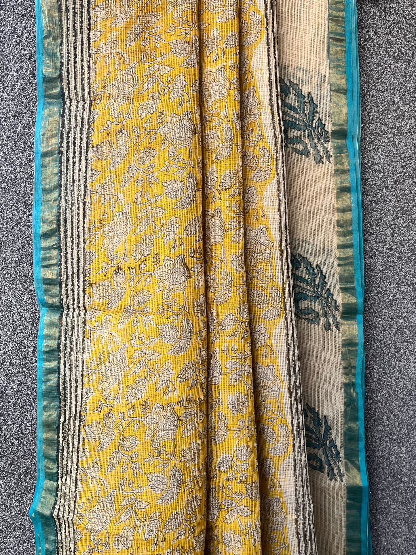 Yellow & Blue Kota doriya Saree