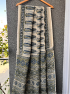 Beige & Blue Leaf motif Bagru Kota doriya Saree